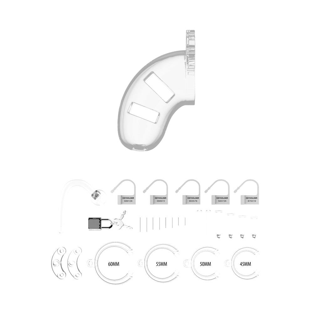 Man Cage 10 Male 3.5 Inch Clear Chastity Cage With Anal Plug