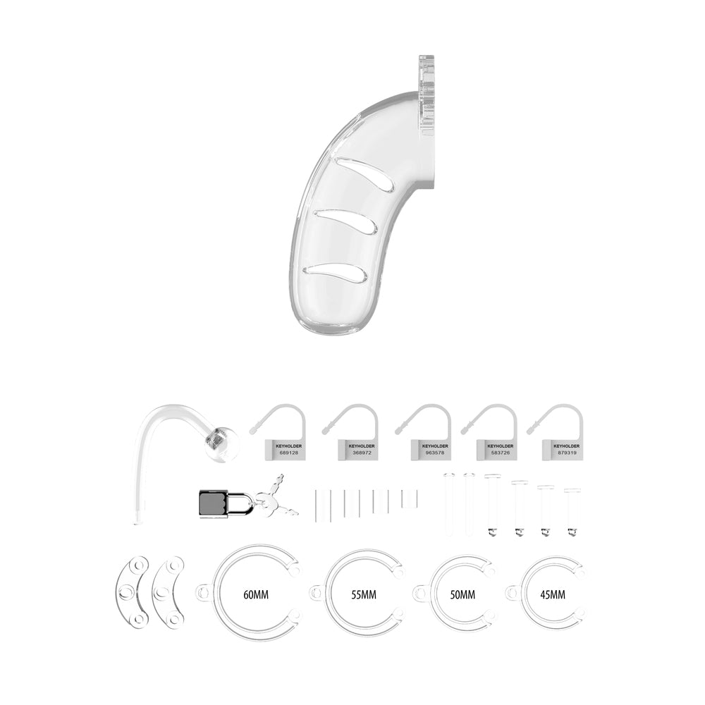 Man Cage 11 Male 4.5 Inch Clear Chastity Cage With Anal Plug