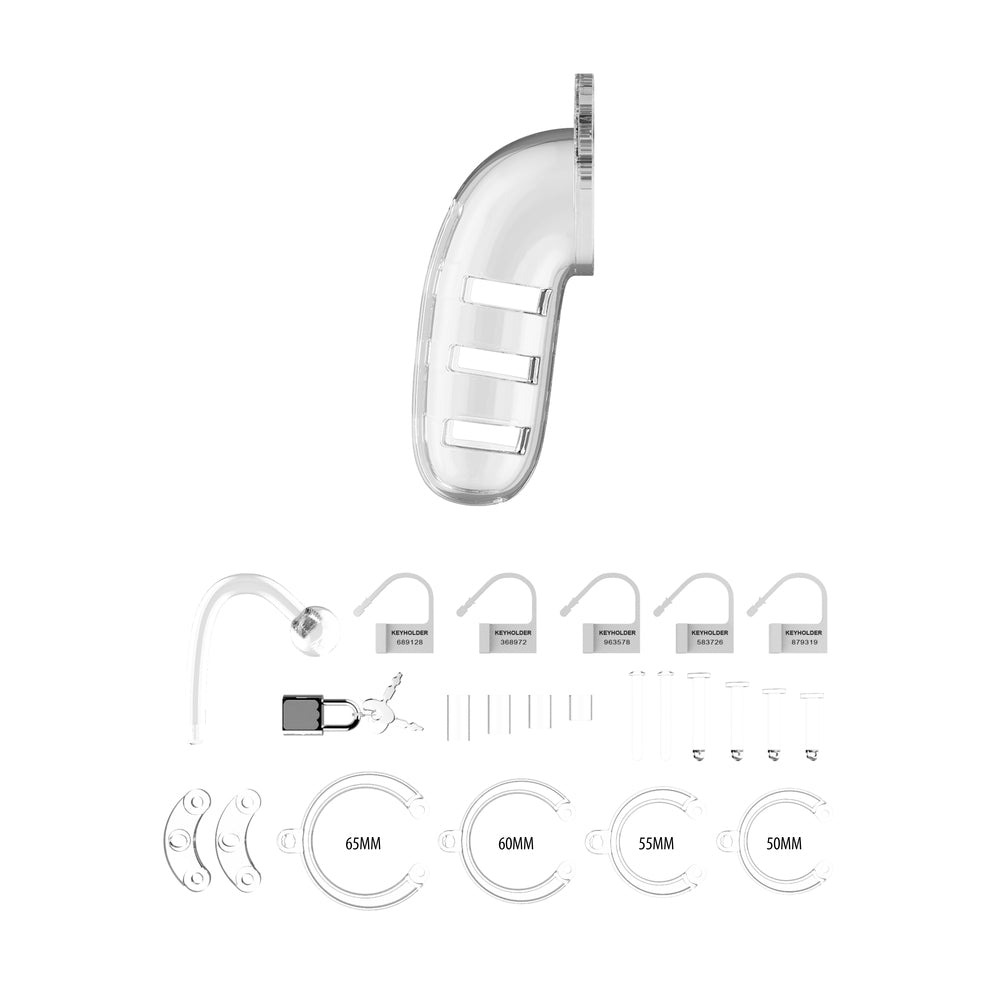 Man Cage 12 Male 5.5 Inch Clear Chastity Cage With Anal Plug